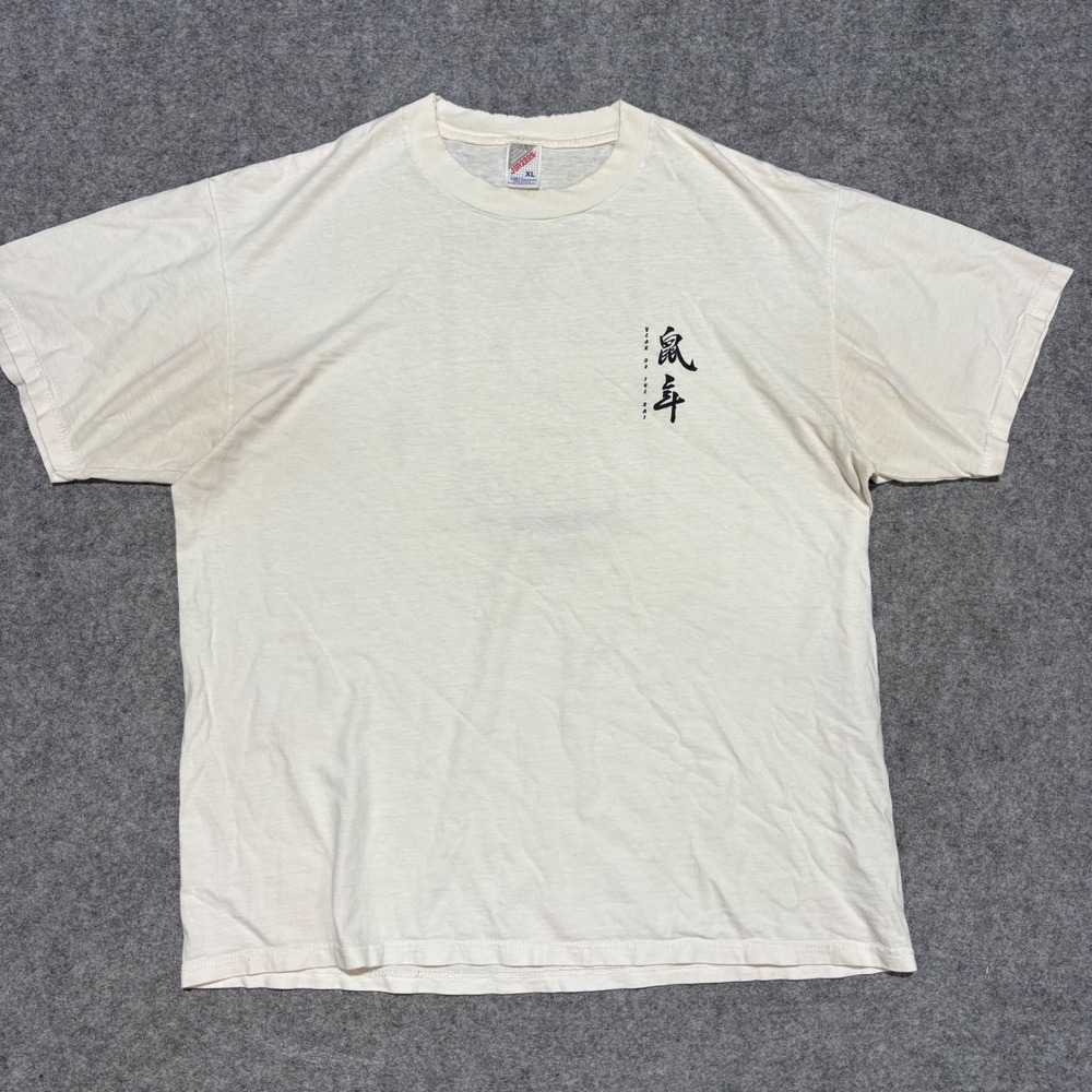 Vintage Jerzees Year of the Rat T-Shirt XL Cream Chinese Zodiac Graphic Tee USA